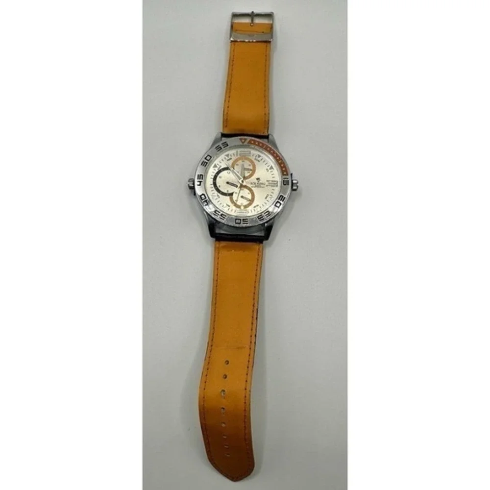 Ice King Mens Chronograph Watch Yellow Dial Silver Tone Bezel‎ Black Strap